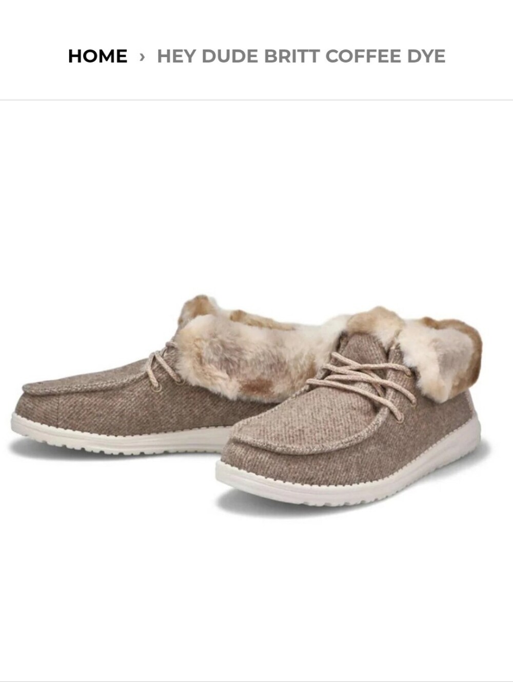 Hey Dude Britt Slip-On Moccasin in Coffee Taupe with Faux-Fur Collar Sz 9